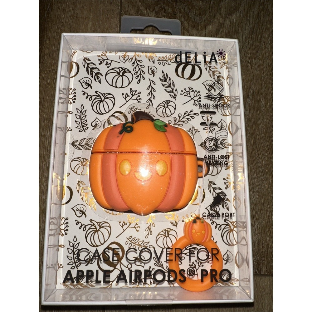 dELIA*S Apple AirPod Pro Pumpkin‎ Case Cover With Key Ring Anti-Shock NEW